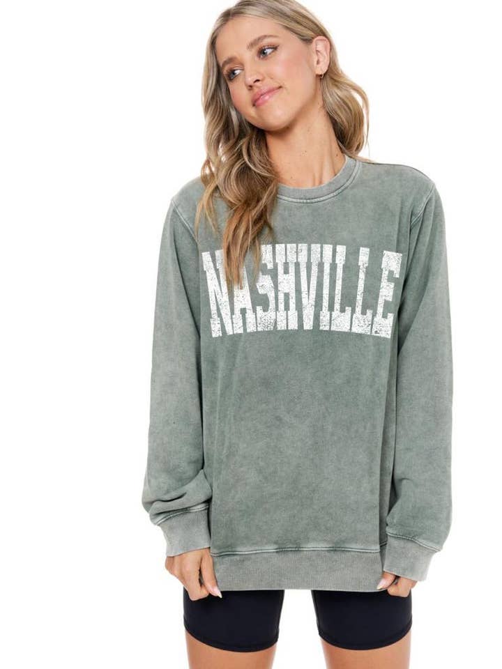 Zutter - Wholesale Graphic Sweatshirt - Women's - Nashville Graphic L/S Washed Sweatshirts