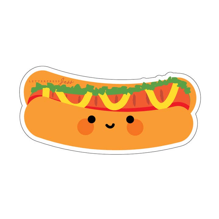 Cutie Kawaii Hot Dog Sticker for wholesale by Letterpress Jess