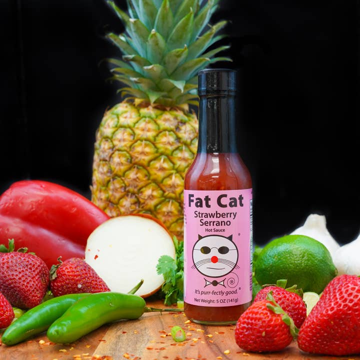 Fat Cat - Wholesale Hot Sauce - Strawberry Serrano Hot Sauce (1/2 Case - 6 ct)1