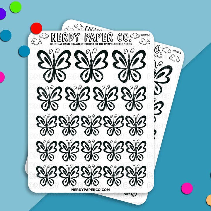 Adesivi per agenda disegnati a mano «Enchanted» Butterfly Doodle - WD022 per la vendita all'ingrosso da parte di NERDY PAPER CO.