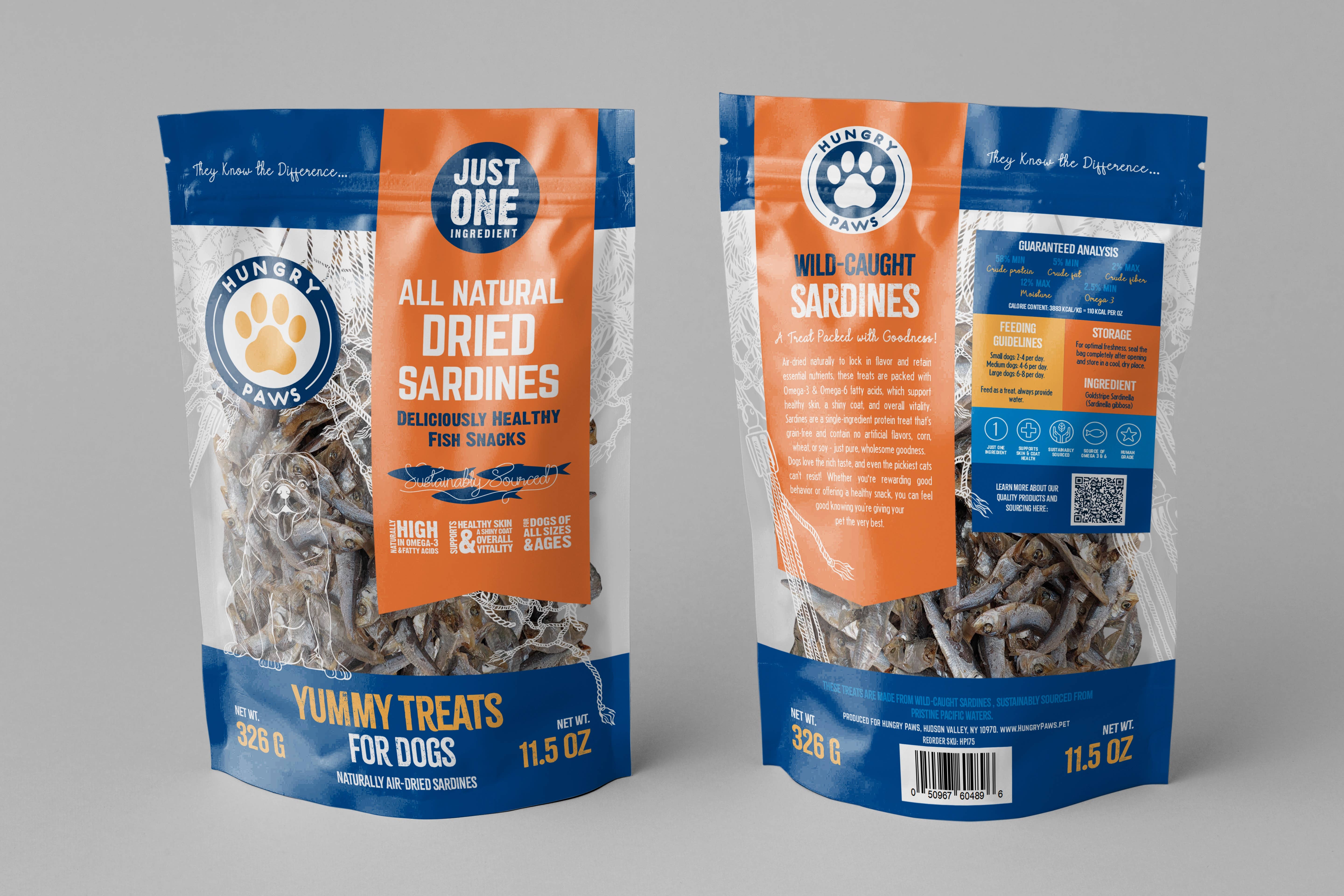 Hungry Paws - Vente Friandises – chien - Sardines 3 oz Sac de Vente au Détail HP1752