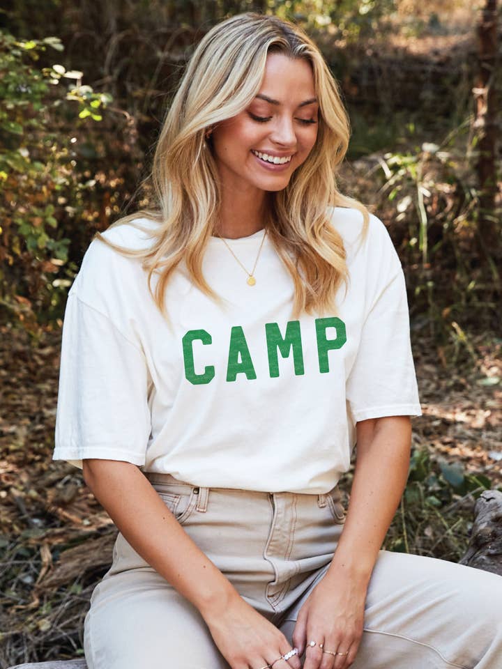 OAT COLLECTIVE - Wholesale Screen Printed T-Shirt - Women's - CAMP Mineral Washed Graphic Top