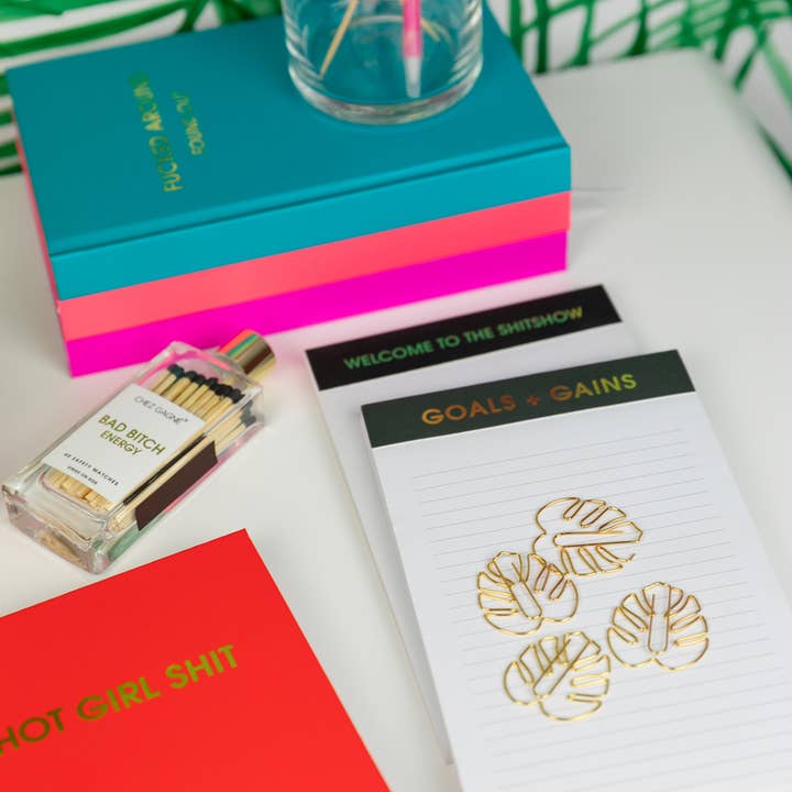 Chez Gagné - Wholesale Notepad - Goals + Gains - Lined Notepad - Perforated Sheets - Charcoal Black