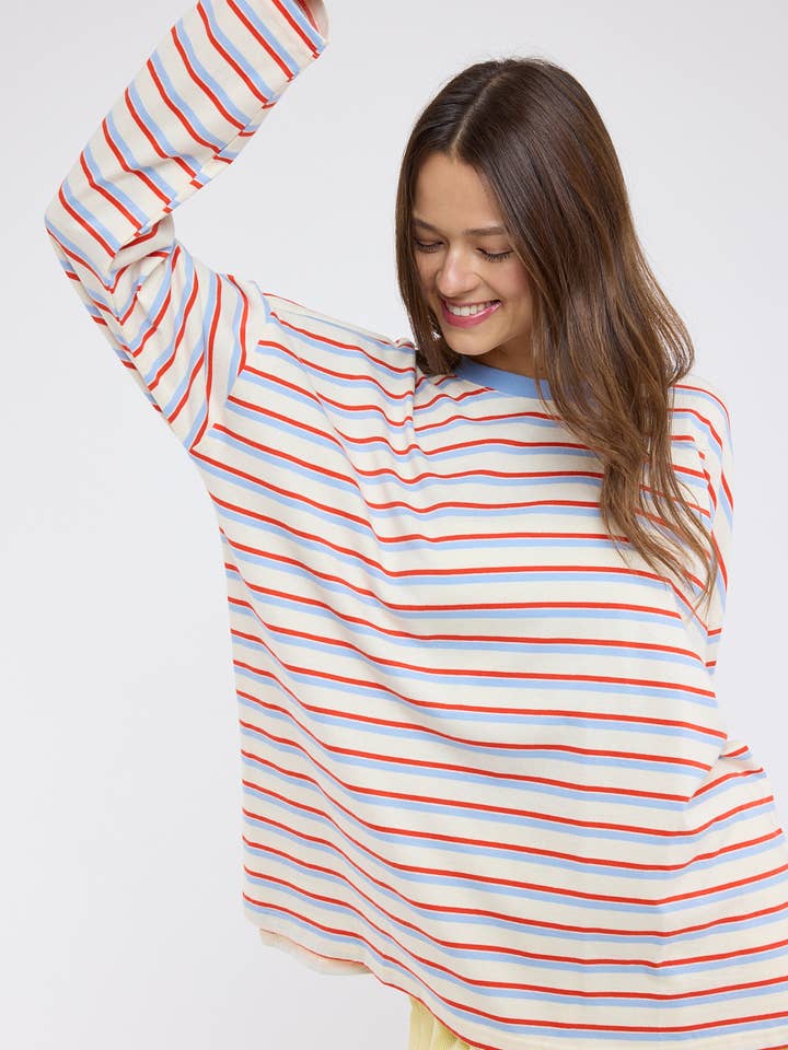OVERSIZED STRIPED LONG SLEEVE TOP / WL25-12053 for wholesale by Wishlist Apparel