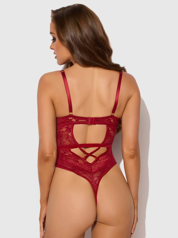 RED DAHLIA SIROCCO SAVANNAH LACE PUSH UP PLUNGE TEDDY for wholesale on Faire2