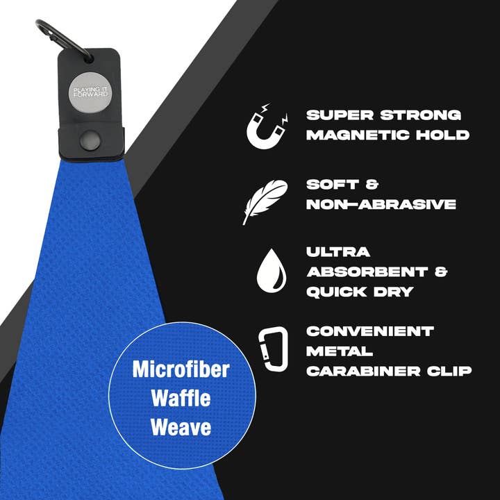 Playing It Forward - Wholesale Sports Towel - Magnetic Microfiber Golf Towel with Clip - Bright Blue