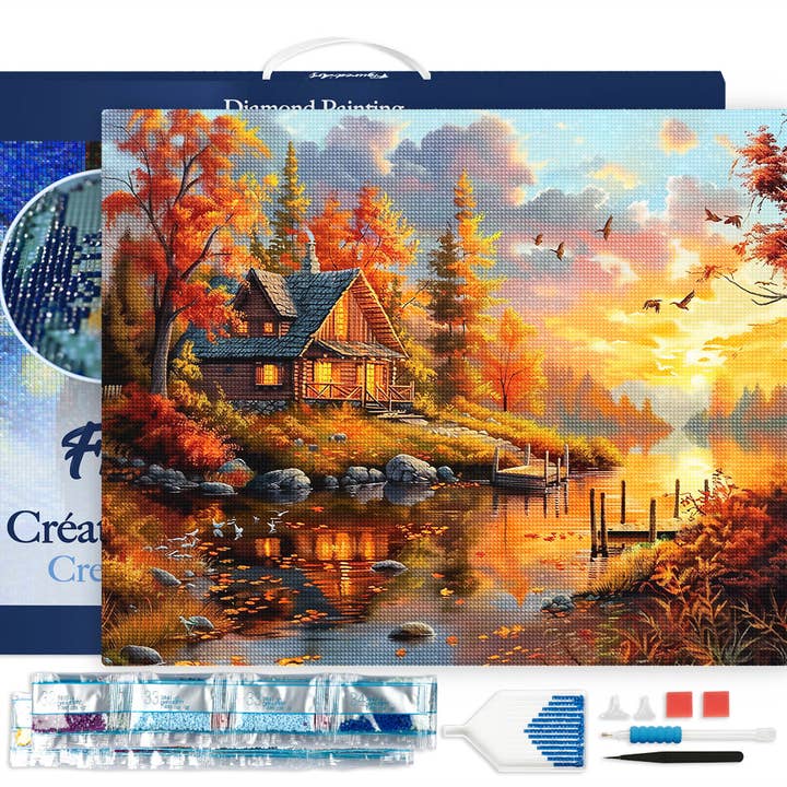 Diamond Painting - Autumn Sunset by the Cabin 40x50cm Framed canvas for wholesale by Figured'Art (UK)