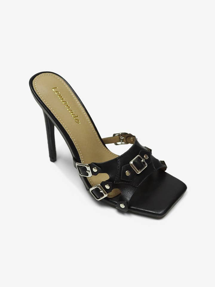 Lemonade Shoes - Wholesale High Heels - Women's - MISBEHAVED - Stiletto Square-Toe Heel w/ Metallic Buckles