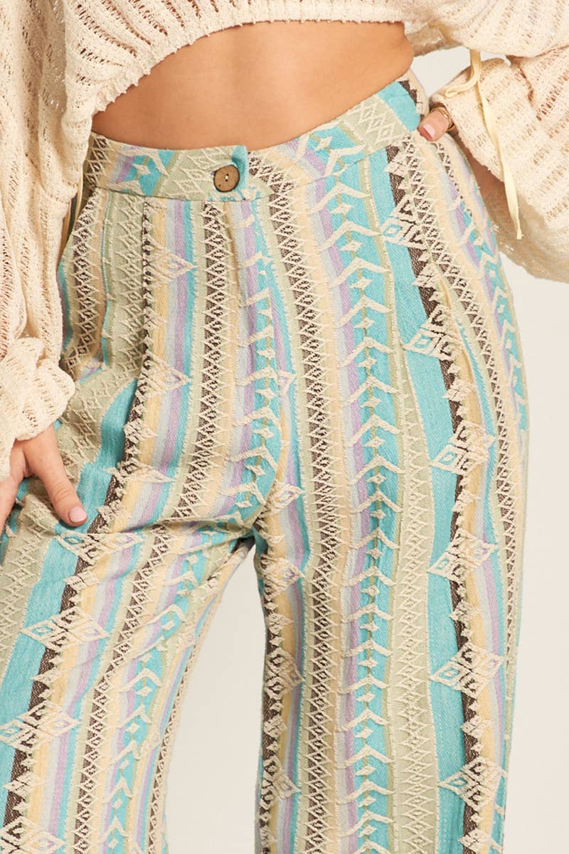 MULTICOLORE Pantalon brodé multicolore avec bouton en bois en vente sur Faire4