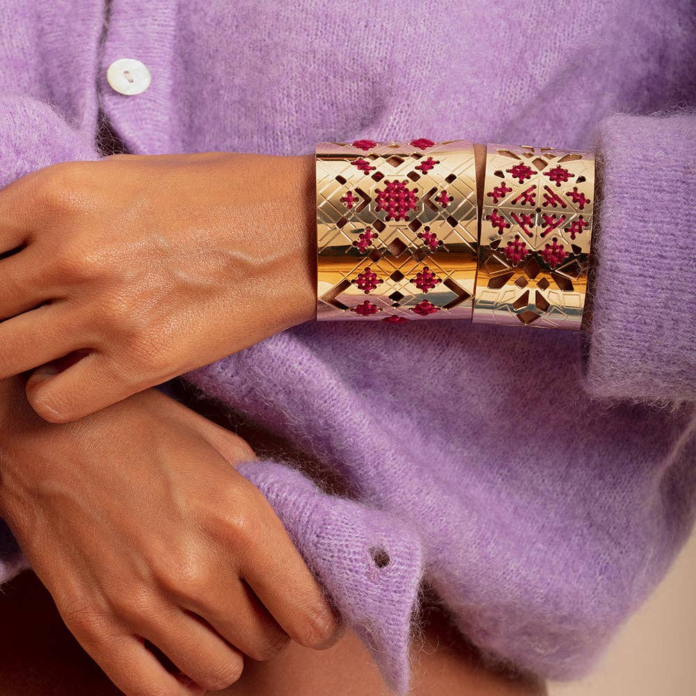 CAMILLE ENRICO - Wholesale Cuff Bracelet - ADRAR gold and colored cotton adjustable cuff5