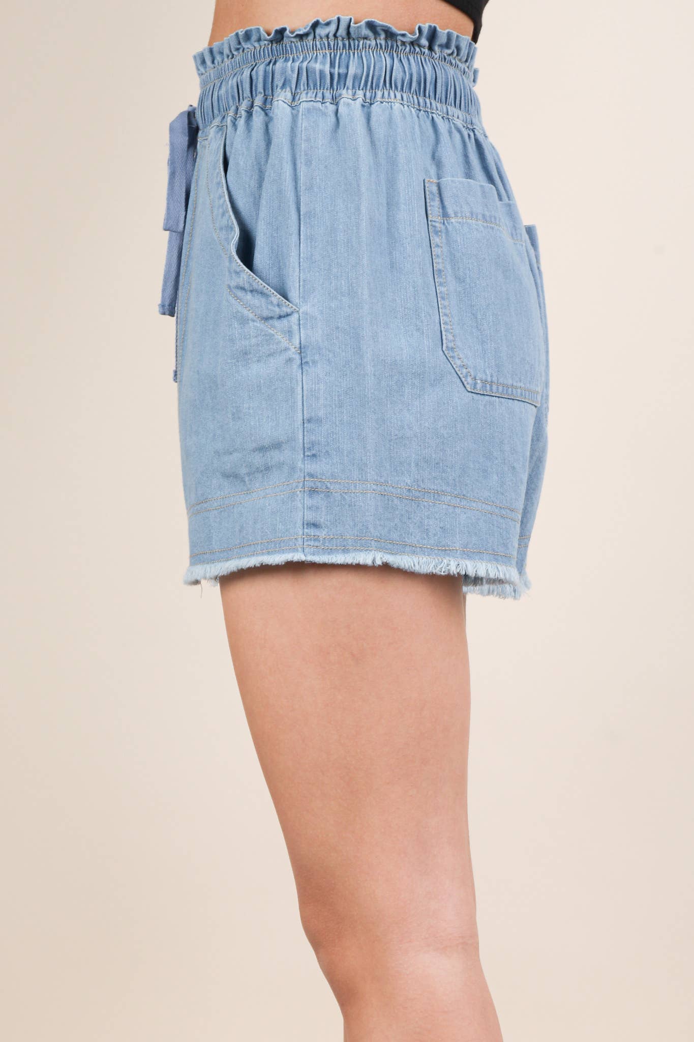 VERY J - Wholesale Shorts - Women's - NP70758-Washed Chambray Denim Casual Shorts10