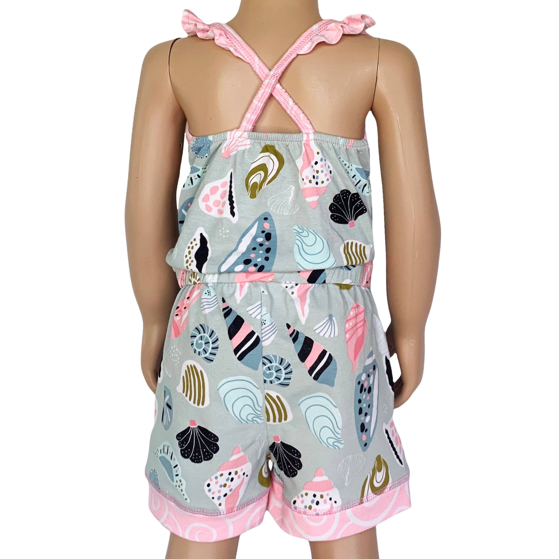 AnnLoren - Vente Combishort – enfant - Combinaison de plage en forme de coquillages de mer roses pour filles, short et barboteuse d'été 1