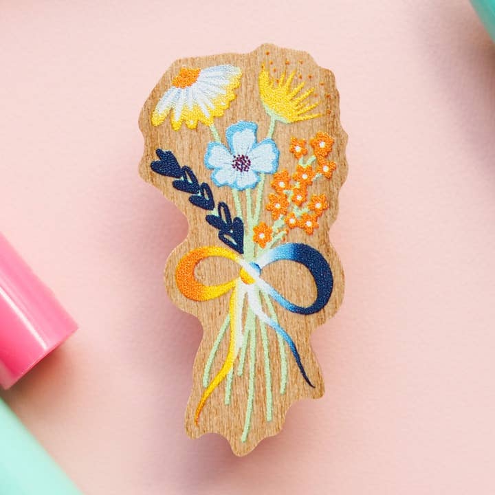 AroAce Subtle Pride Floral Pin for wholesale by The Harpy Otter Co