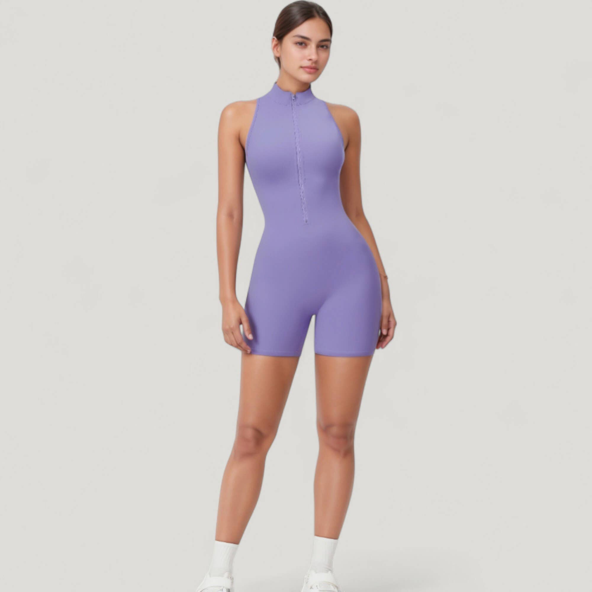 Active by Anna-Kaci - Wholesale Romper - Women's - Sleeveless Zip Front Active Romper with High Neck and Fitted23