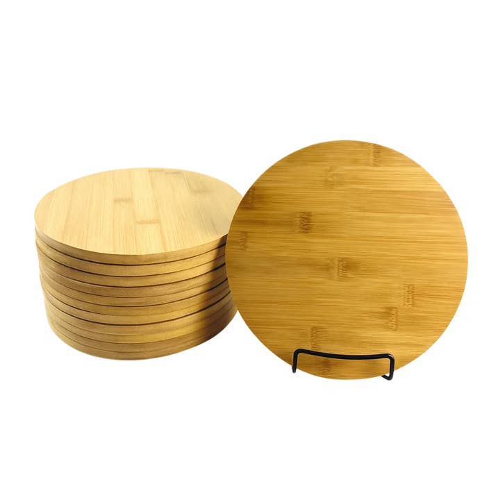 12pc Bulk 9" Round Bamboo Boards – Blanks for Gift, Engravig for wholesale by INVISION