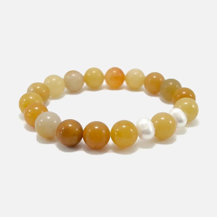 Pulsera de Aventurina Amarilla y Perla – Cuentas de Piedras Preciosas de 10 mm para venta al por mayor de Amaré