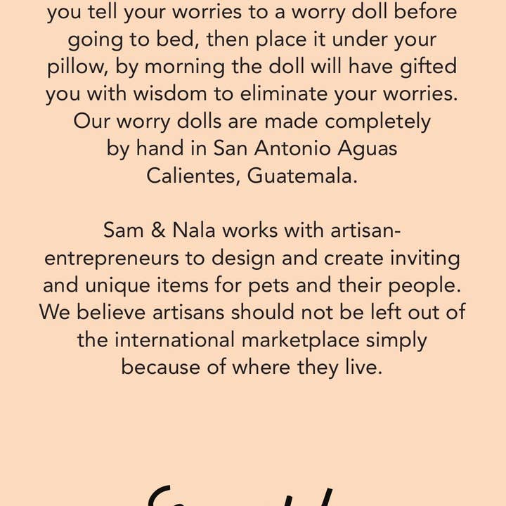 Sam & Nala | intentional style for pets & their people - Wholesale Doll - Kids - Worry Doll- Career (Made by hand in Guatemala)- Fair Trade