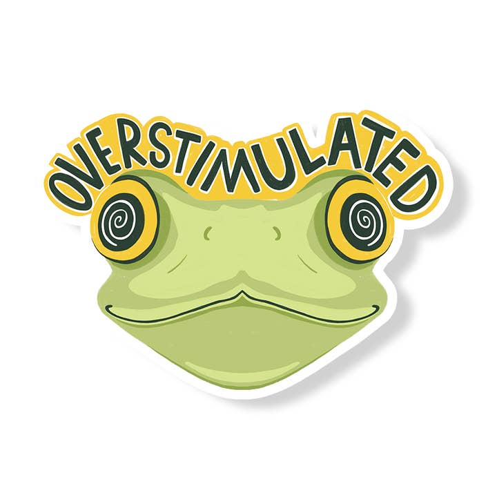 Autocollant en vinyle drôle d'anxiété étourdie de grenouille surstimulée pour la vente par Parcel Island