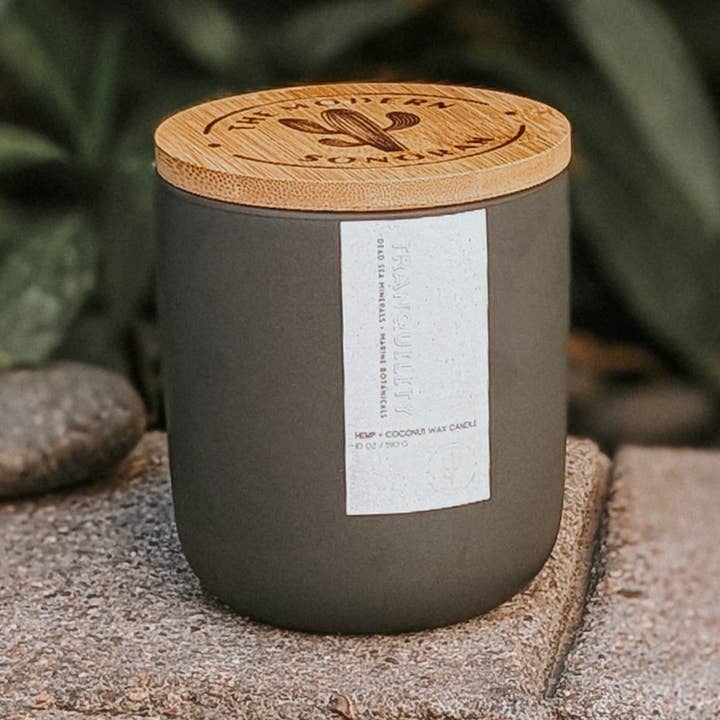 Tranquility: Sea Minerals Spa Quiet Luxury Hemp Candle 10 oz for wholesale by The Modern Sonoran