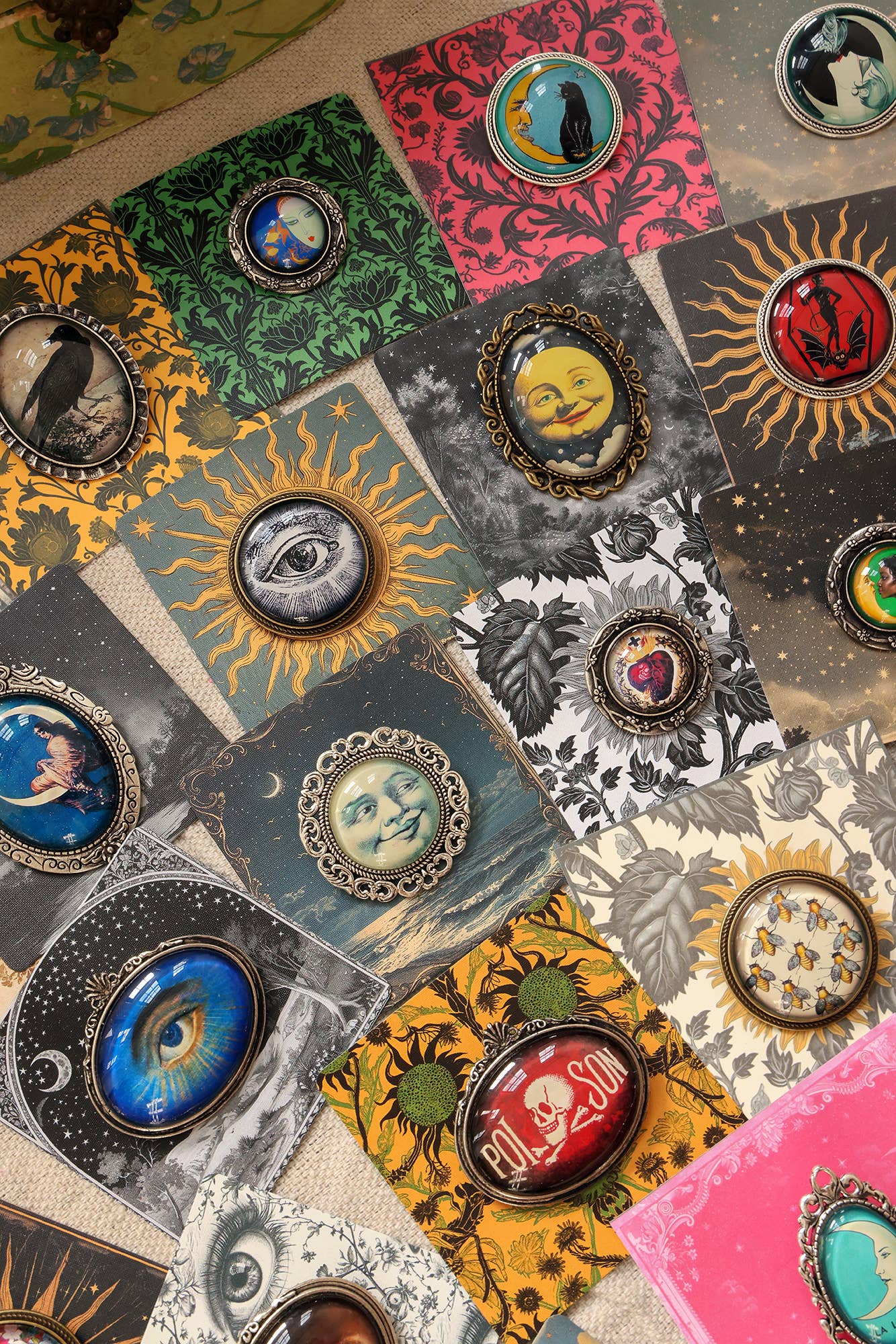 Asunder Bazaar - Wholesale Brooch - 20pc Handmade Eclectic Vintage Cameo Brooches on Cards3