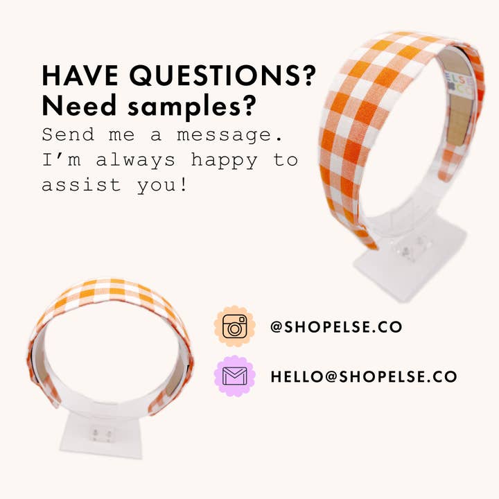 ELSE - Wholesale Fashion Headband - Women's - Gingham Plaid Headbands In Orange, Preppy Game Day Headbands4