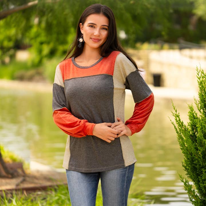 Multi Color Block Long Sleeve Top for wholesale by Your Fashion Wholesale