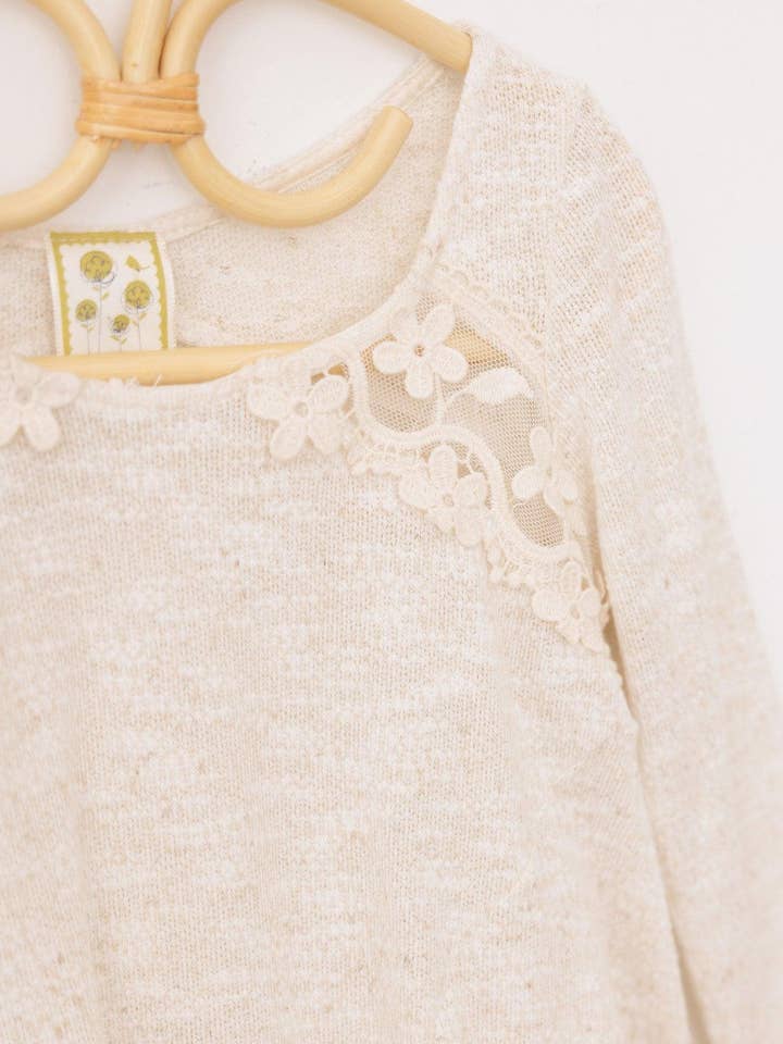 Oatmeal Girls Western Embroidered Lace Long Sleeve Top for wholesale on Faire2