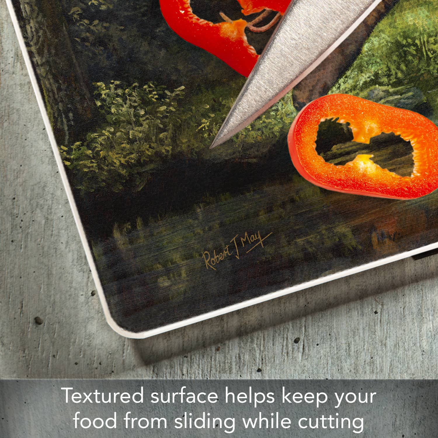 CounterArt/Highland Home/Thirstystone/CoasterStone – wholesale Cutting board – "Tranquil Elk" 3mm Heat Tolerant Glass Cutting Board 10" x 85