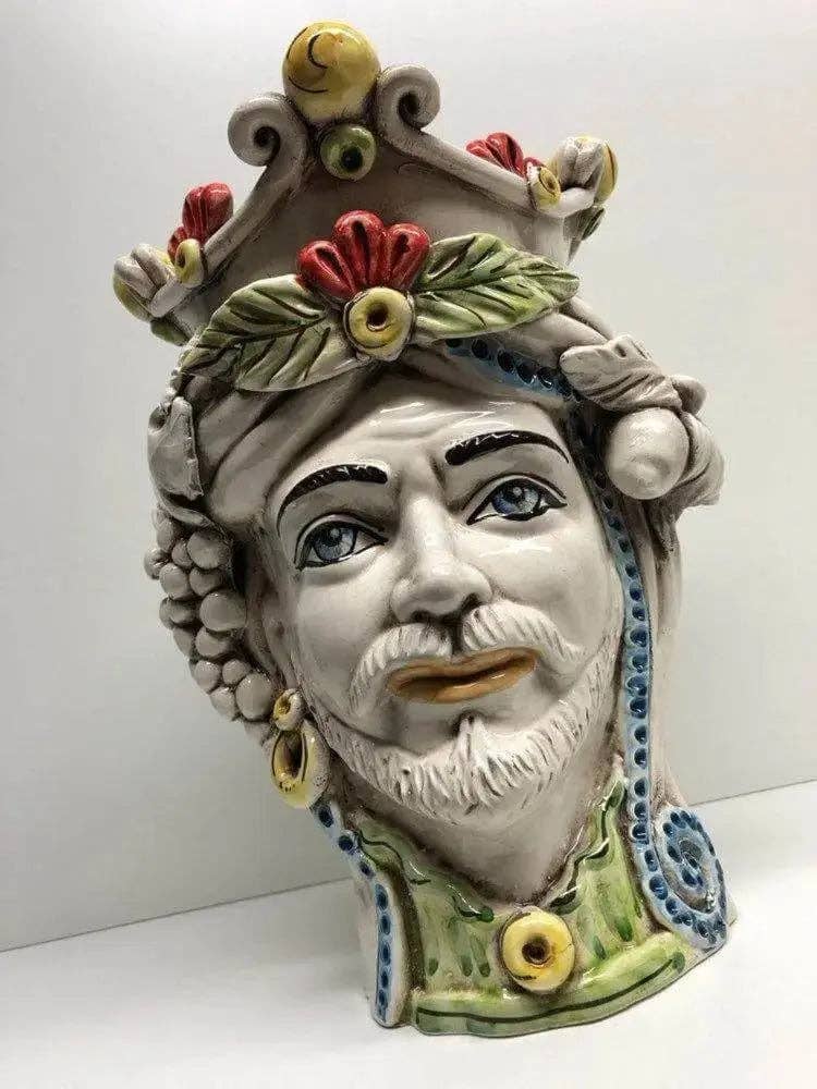 DD Ceramiche Siciliane - Vendita all'ingrosso Statuette decorative - Teste di Moro Classica Corona Sfere Giallo Ceramica Caltagirone cm H.28 L.20 Artigianale1
