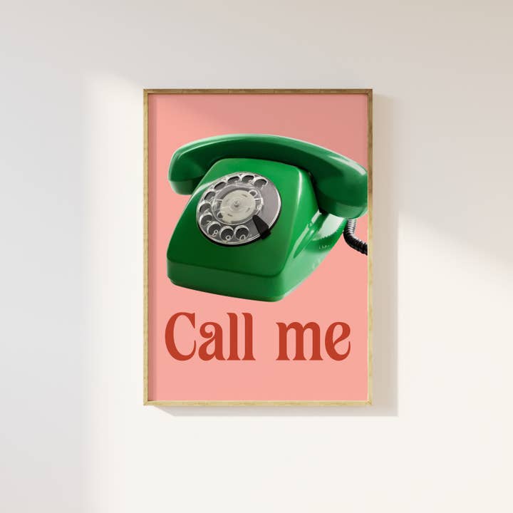 CALL ME Pink And Green Retro Print for wholesale by Mother & Sun Studio
