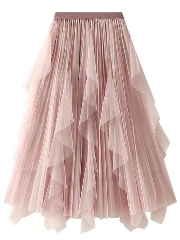 Fashion Combination - Wholesale Skirt - Women's - ruffle hem pleated tulle midi skirt7