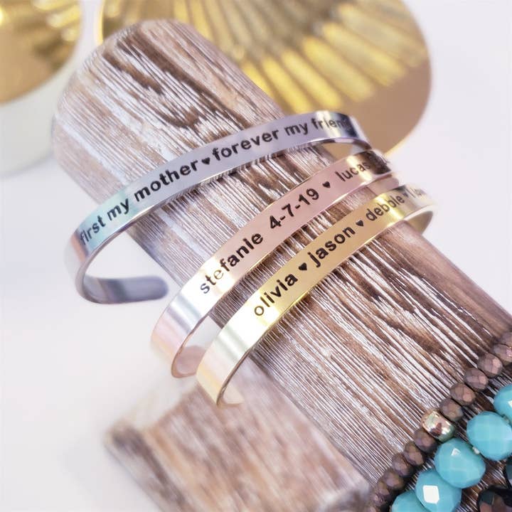 Tres Carmela - Wholesale Cuff Bracelet - Personalized Block Font Custom Cuff Bracelet3