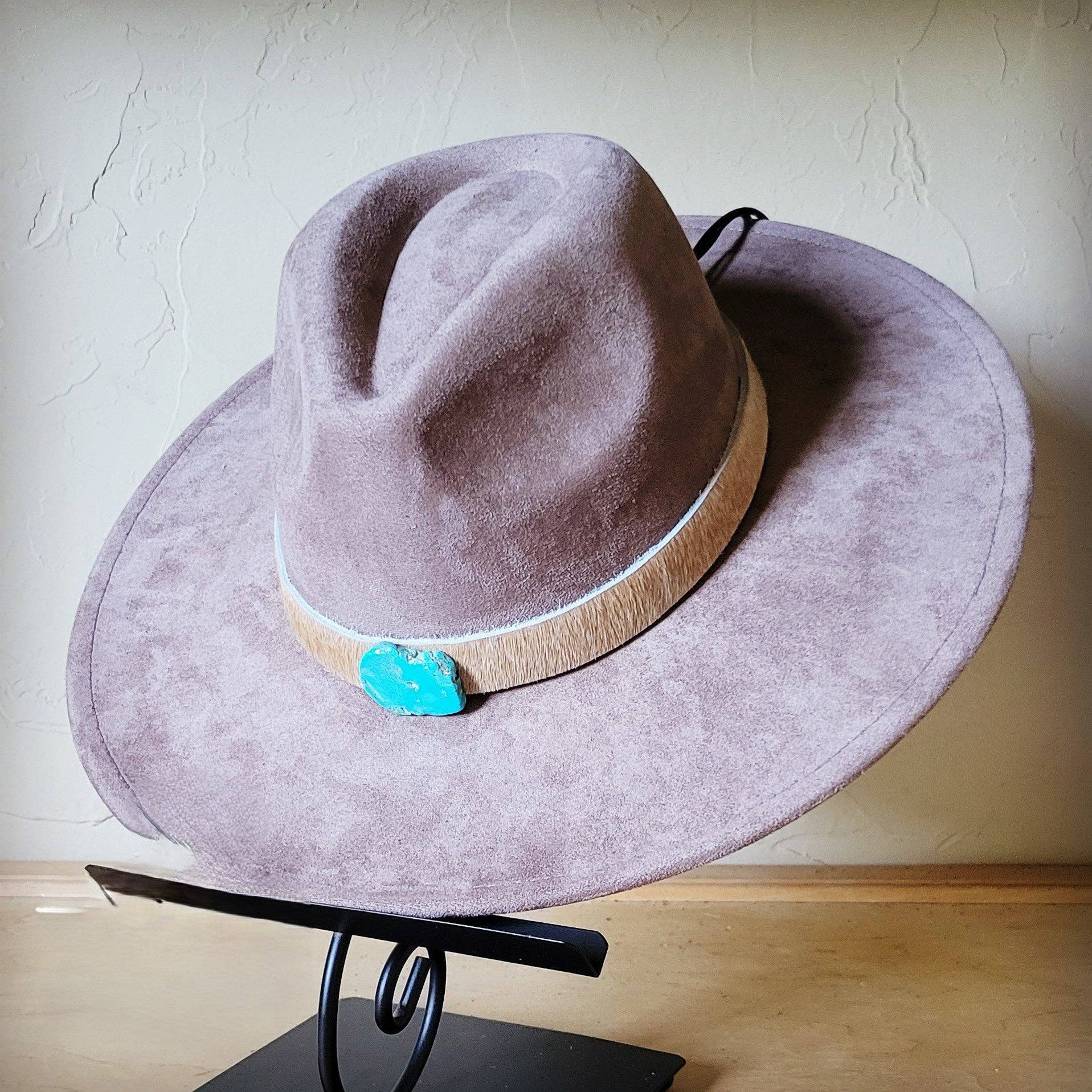 The Jewelry Junkie - Wholesale Fedora - Women's - Tan Hide w/ Turquoise Slab Leather Band + Choice of Boho Hat 985t5