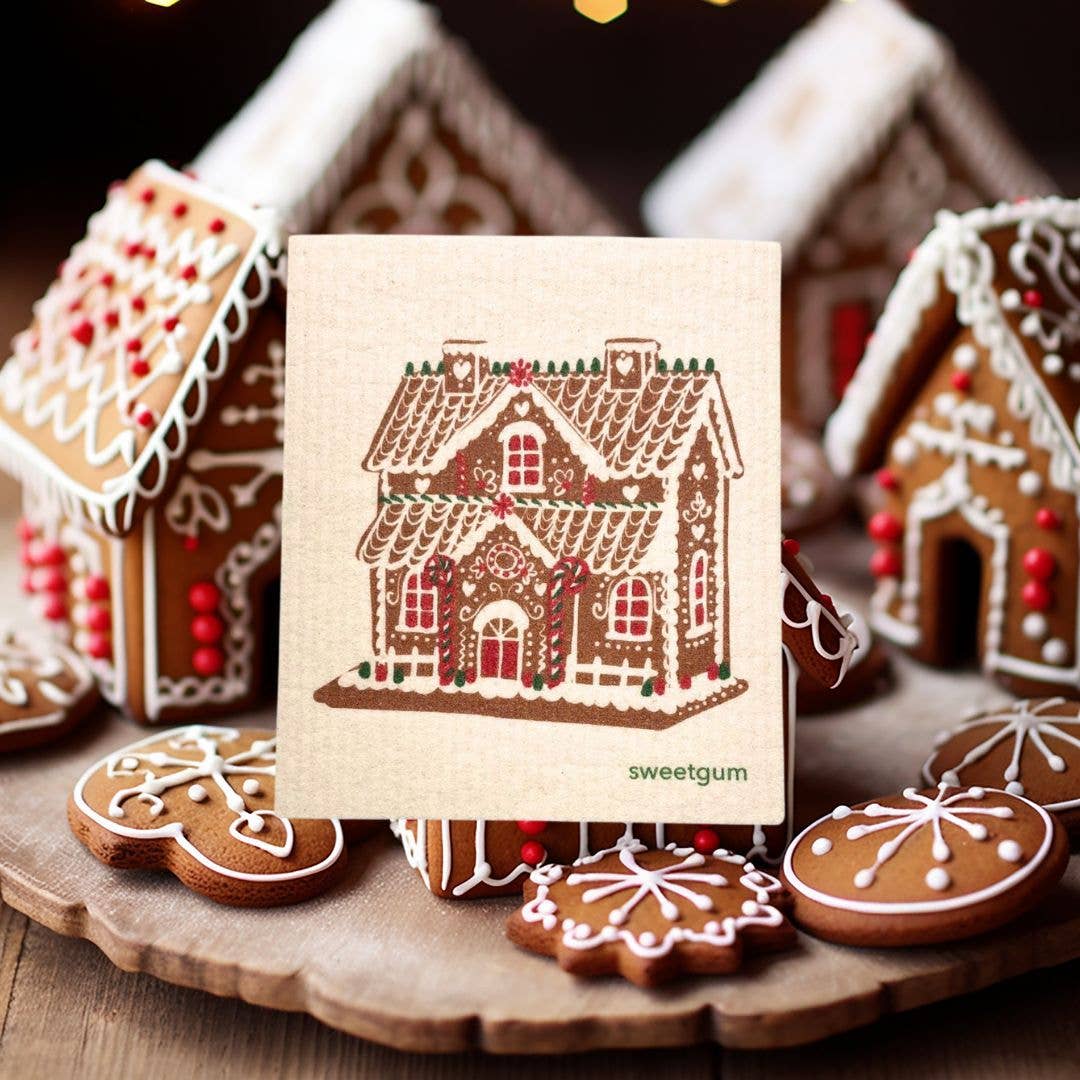 Sweetgum Home - Wholesale Dishcloth - Gingerbread House Swedish Dishcloth | Christmas & wintertime0
