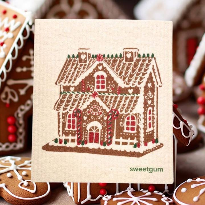 Sweetgum Home - Wholesale Dishcloth - Gingerbread House Swedish Dishcloth | Christmas & wintertime0