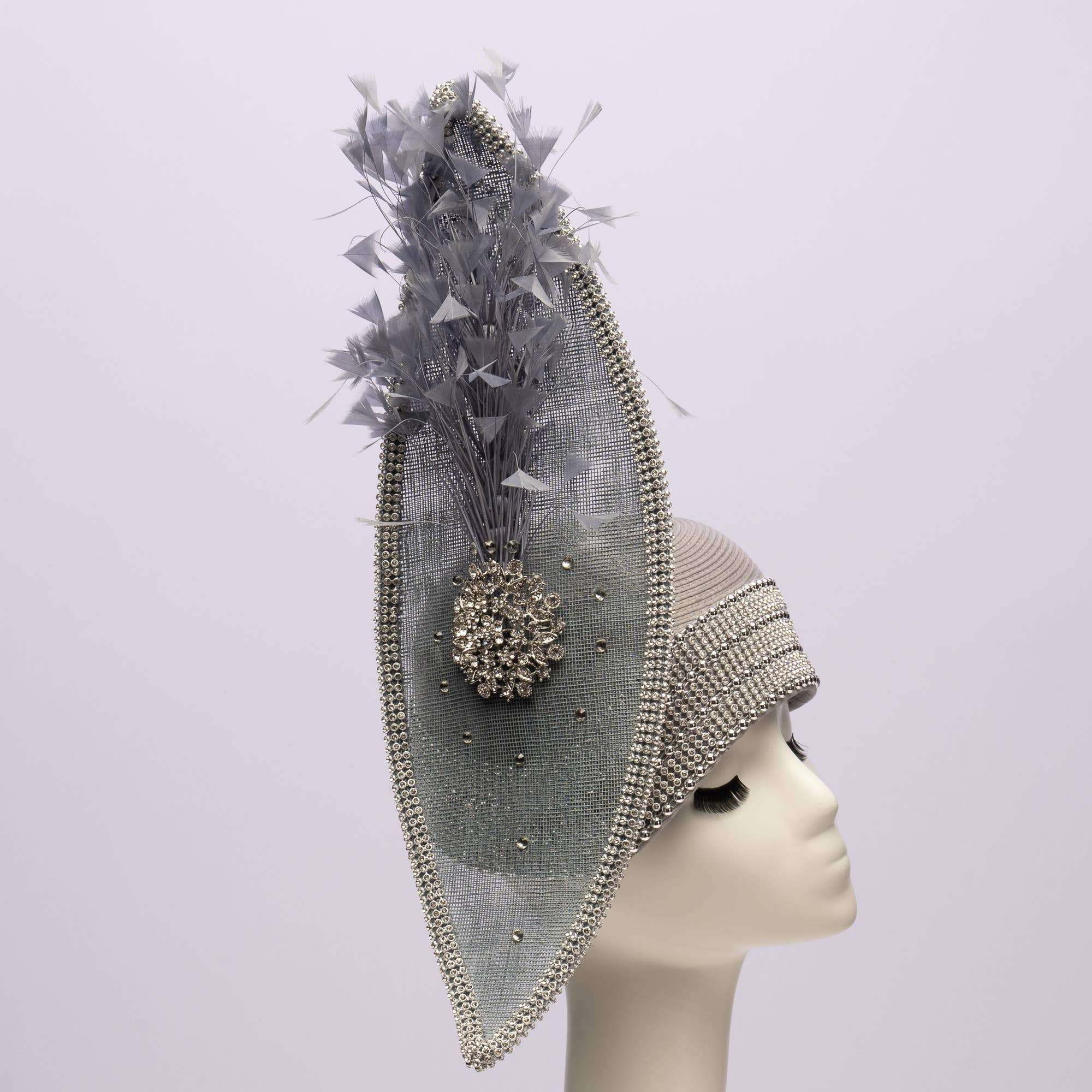 KaKyCo - Wholesale Fascinator Hat - Women's - Stone bending satin cloche with brooch and feather | AJ779Y26