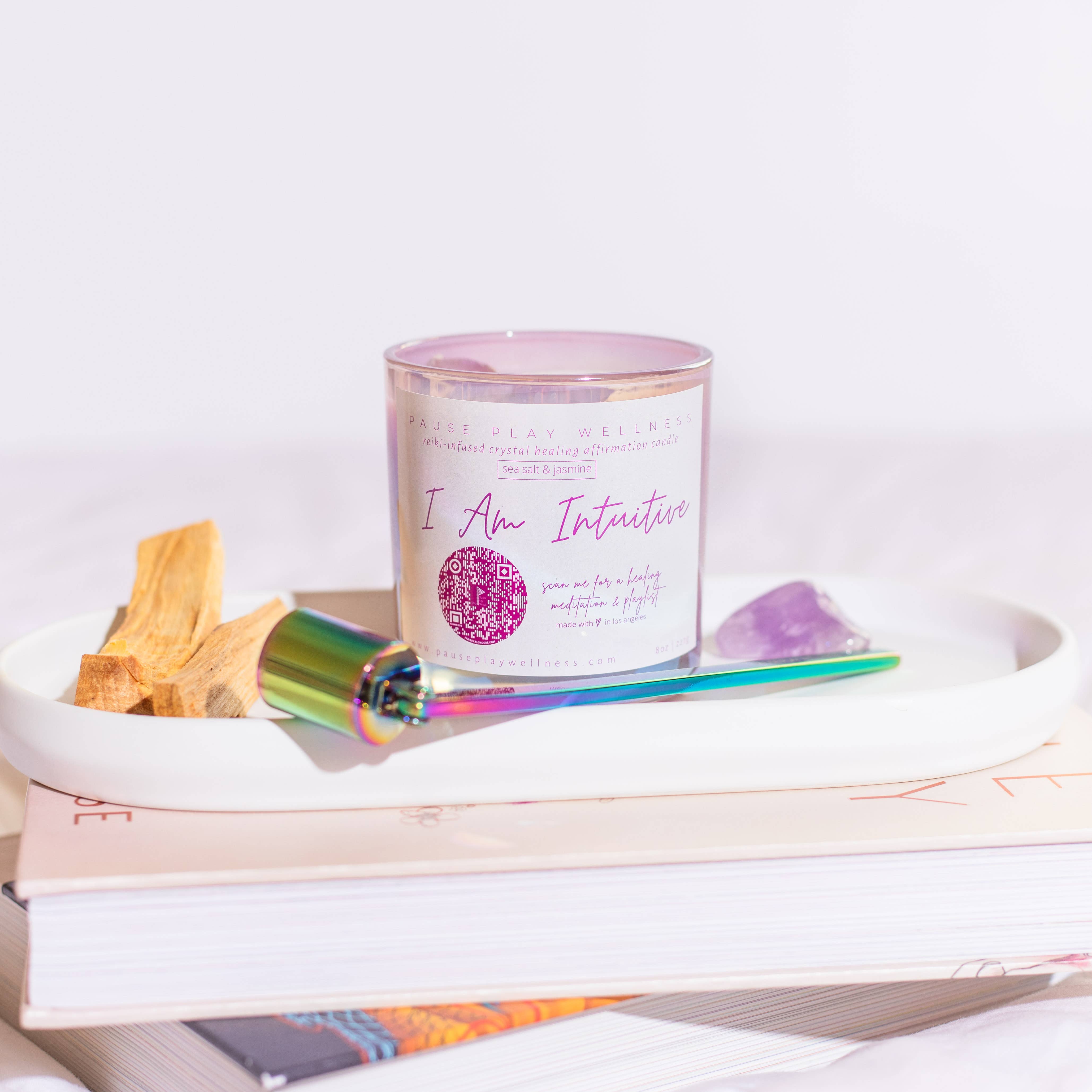 Pause Play Wellness - Vendita all'ingrosso Candela in vasetto - Candela «I Am Intuitive» con meditazione QR2