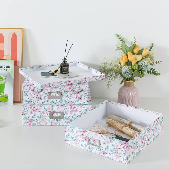 Soul & Lane - Wholesale Decorative Box - Set of 3 Floral Decorative Boxes with Lids for Documents