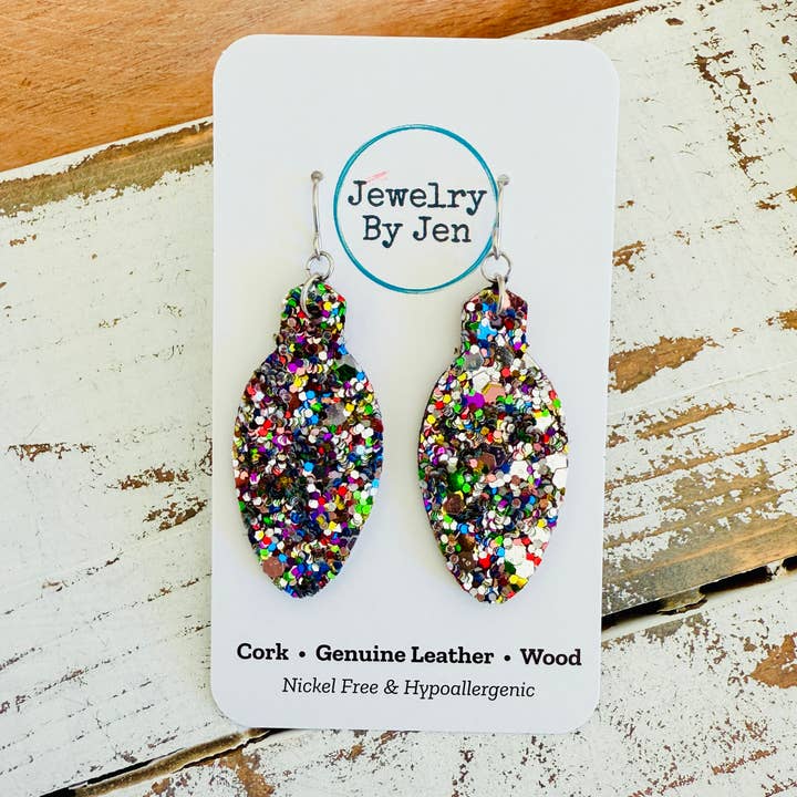 Holiday Light Bulb Earrings: Jewel Tone Glitter-2 Sided! for wholesale by Jewelry By Jen