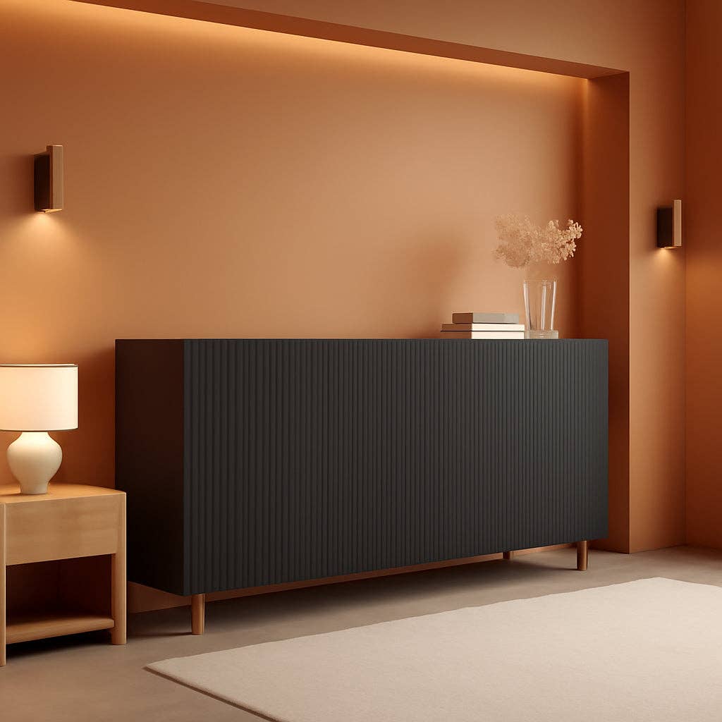 Black Pafos 75 Inch Sideboard Oak Matte Fronts For Dining Room for wholesale on Faire0