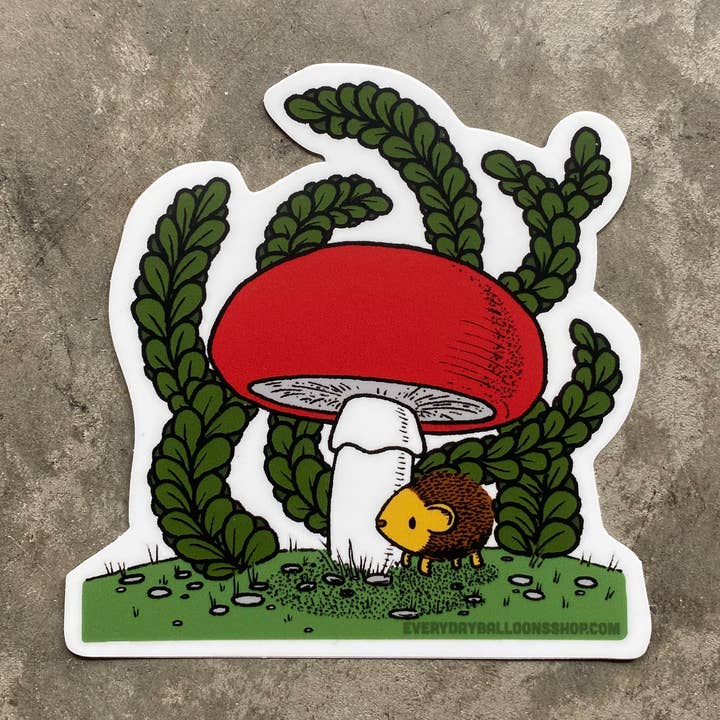 Hedgehog Mushroom Sticker for wholesale by everyday balloons print shop