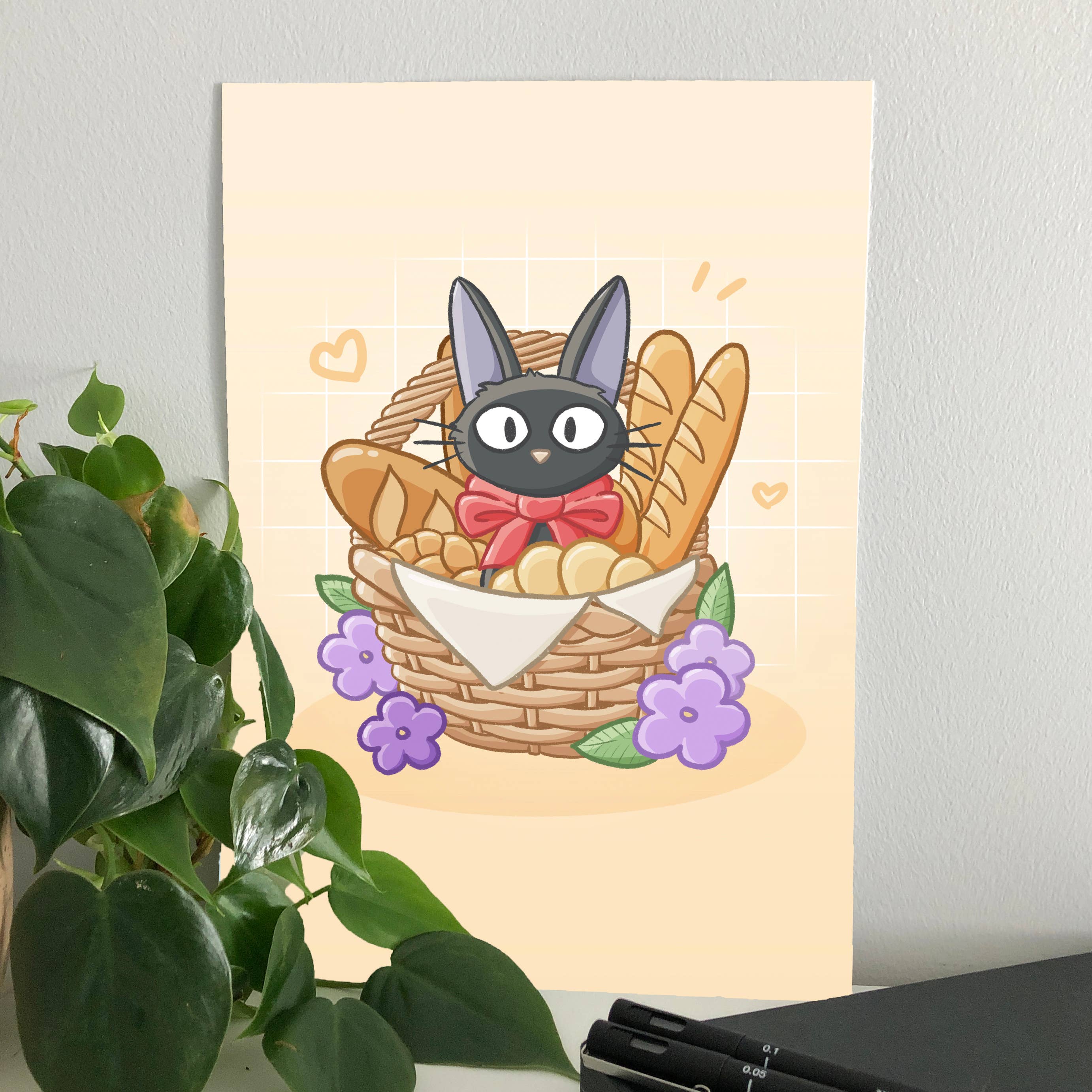 Sarah May Arts - Wholesale Art Print - Bakery Black Cat Print | Fine Line Anime Floral Art8