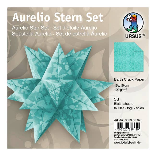 Aurelio Star “Earth Crack Paper” Leaflets, Azure Blue, 15 for wholesale by URSUS® / Buntpapierfabrik Ludwig Bähr GmbH & Co. KG