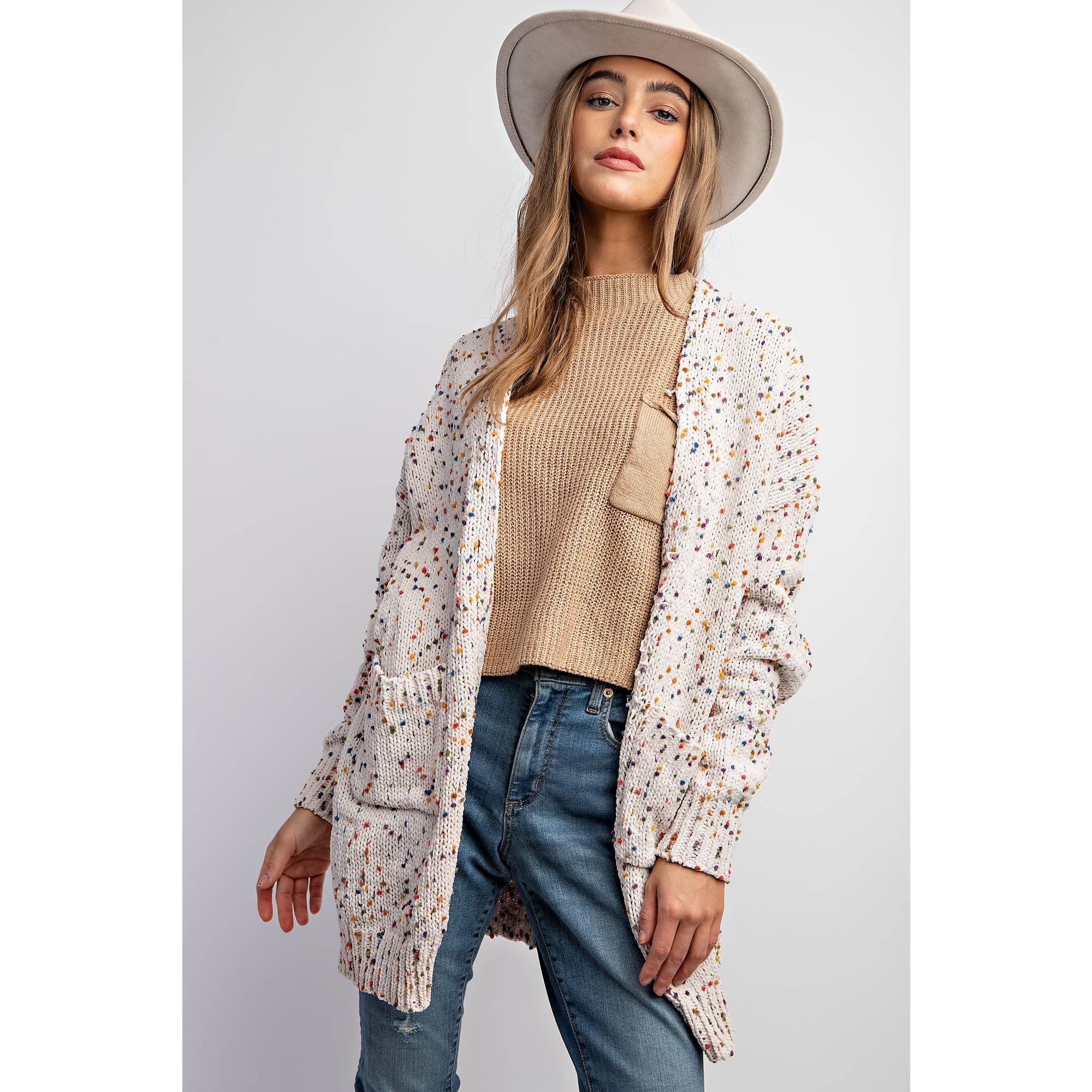 Sweet Generis - Wholesale Cardigan - Women's -  CARDIGAN W RAINBOW POPCORN SPECKLES15