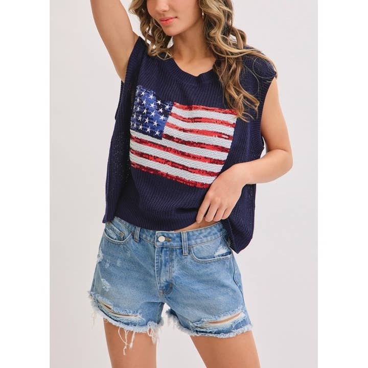 1608 Star And Stripes American Flag Knit Top for wholesale by Coloring You