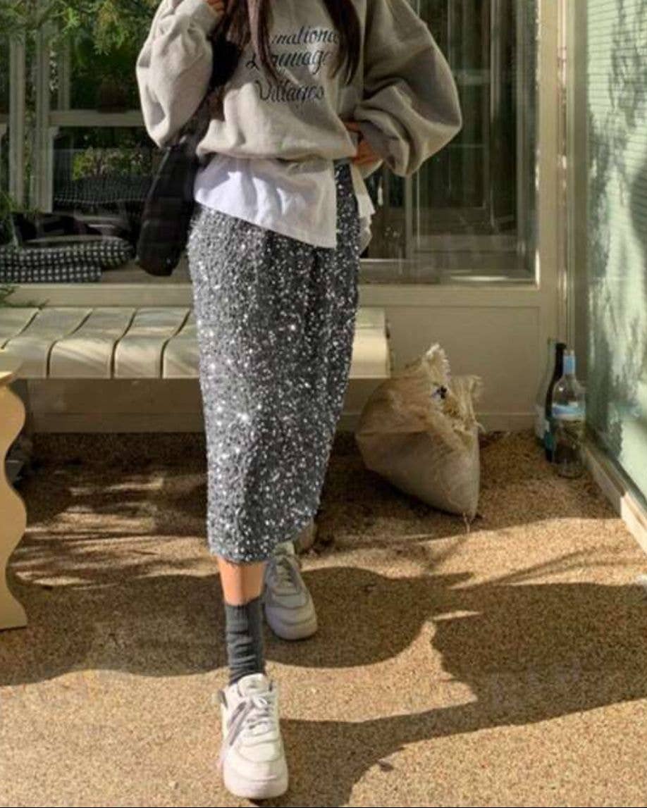 LORIANE - Wholesale Skirt - Women's - 6843 Glitter velvet skirt with back slit10