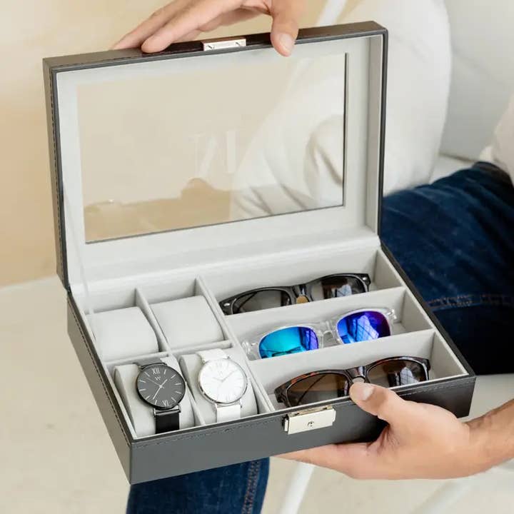 Weddingstar Inc. - Wholesale Jewelry Box/Organizer - Watch & Sunglasses Travel Box - Modern Serif Monogram