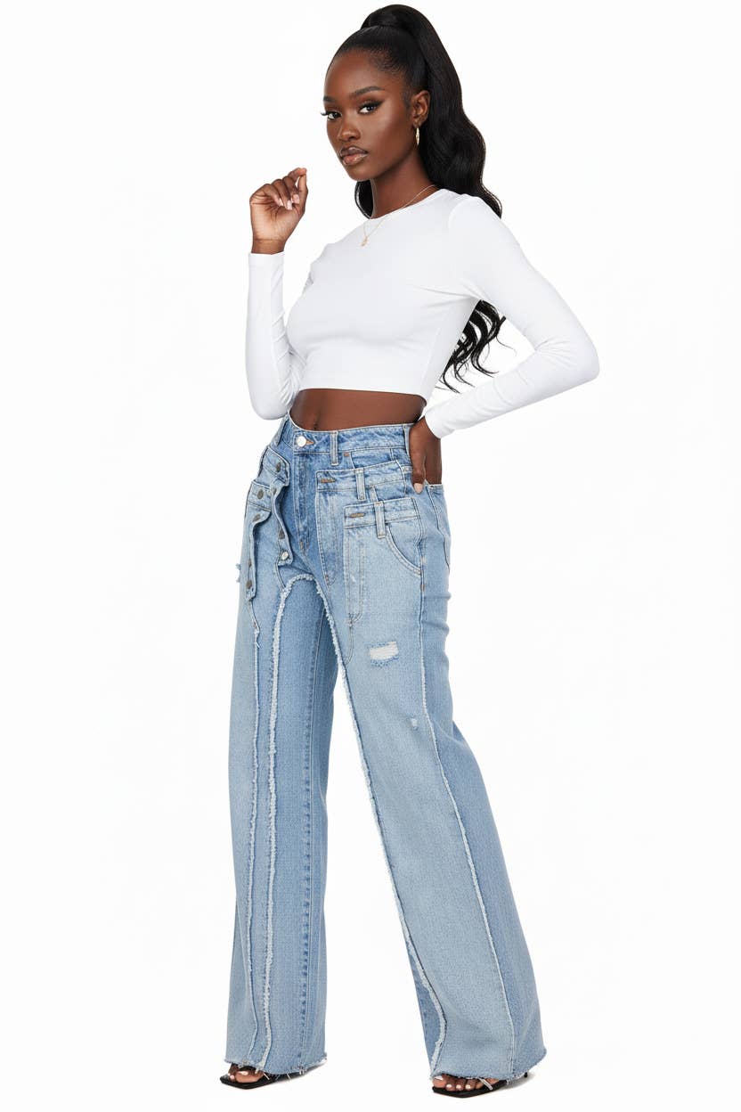 Denim PATCH WORKED DISTRESSED JEANS for wholesale on Faire2