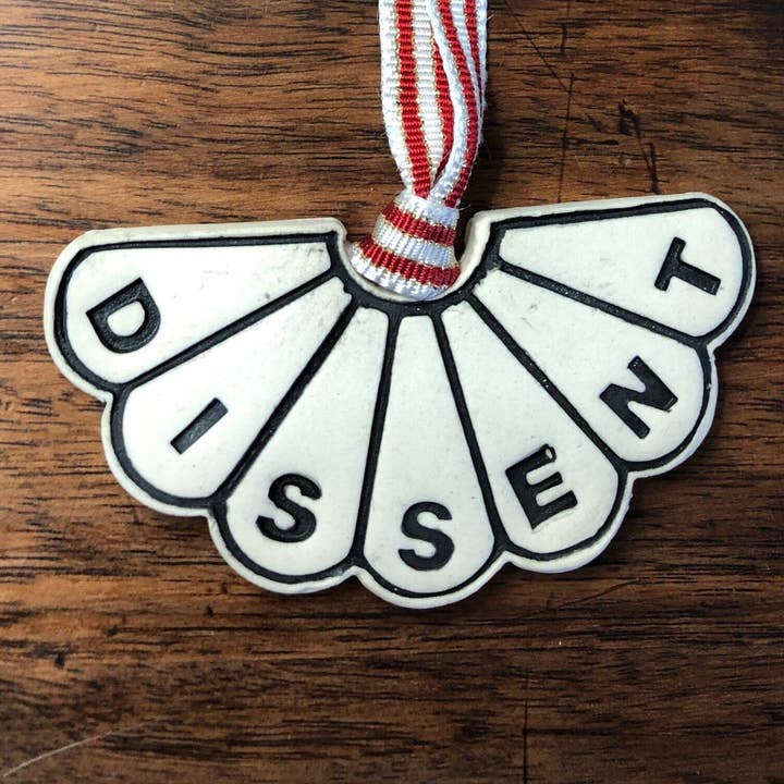 Ceramic Dissent Collar Ornament, inspired by RBG for wholesale by Combustion Ceramics