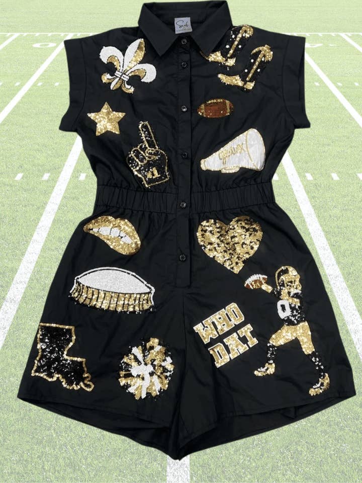 Sash Clothing Bar - Wholesale Romper - Women's - Black & Gold New Orleans Gameday Romper3